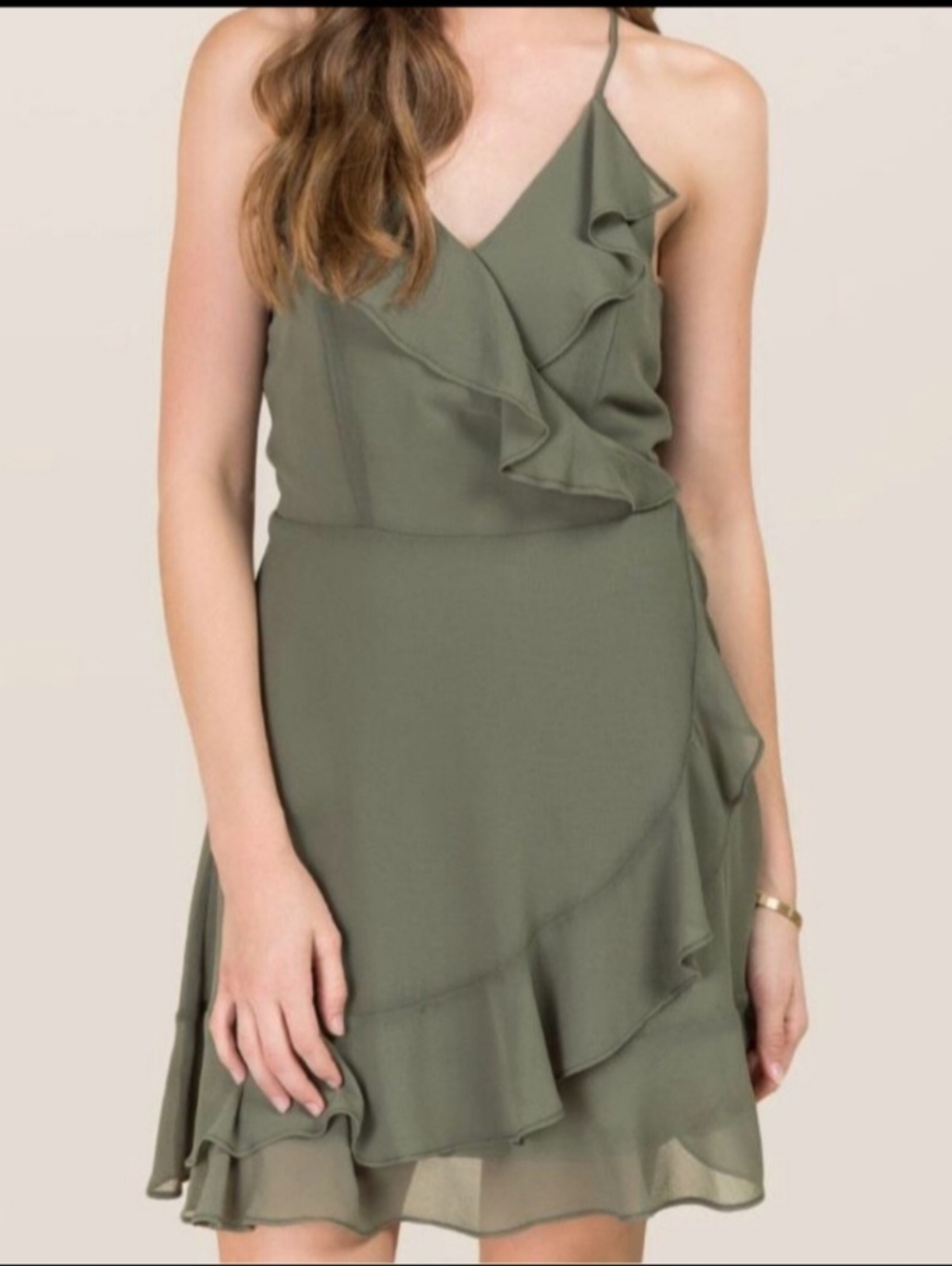 Mi Ami Francesca's Olive Green Asymmetrical Ruffled Dress NWT Medium